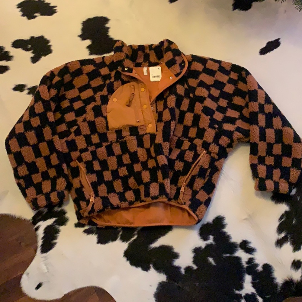 Free People hit the slopes pullover in brown checker.